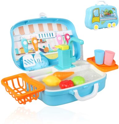 Aovo Kids Play Sink Children Electric Dishwasher Kitchen Toys Set