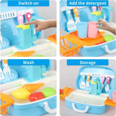 Aovo Kids Play Sink Children Electric Dishwasher Kitchen Toys Set