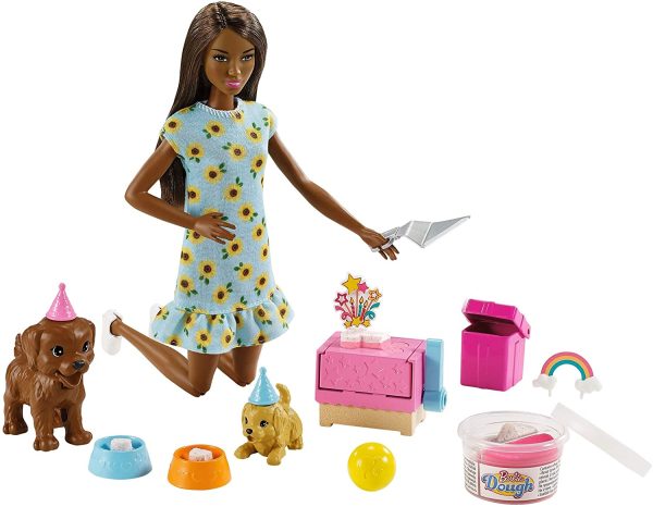 Barbie Doll (11.5-inch Brunette) and Puppy Party Playset