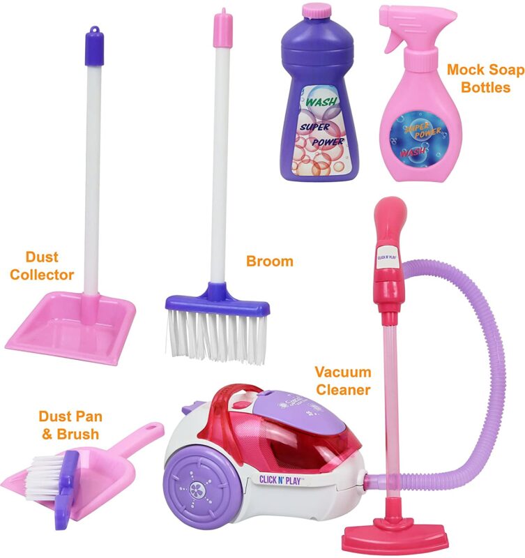 Click N' Play Toy Realistic Vacuum Cleaner and House Keeping 8 Piece Play Set