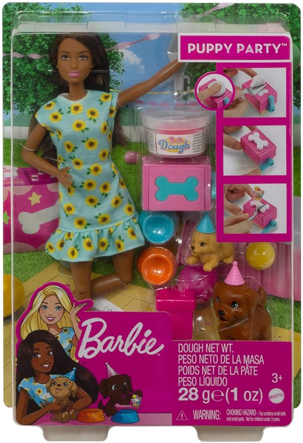 Barbie Doll (11.5-inch Brunette) and Puppy Party Playset