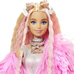 Barbie Extra Doll Pink Fluffy Coat with Pet Unicorn Pig