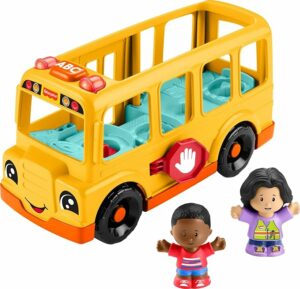 Fisher-Price Toddler Toy School Bus Musical Push Along Vehicle with 2 Figures