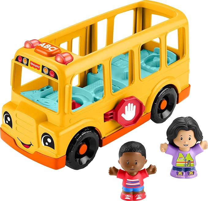 Fisher-Price Toddler Toy School Bus Musical Push Along Vehicle with 2 Figures