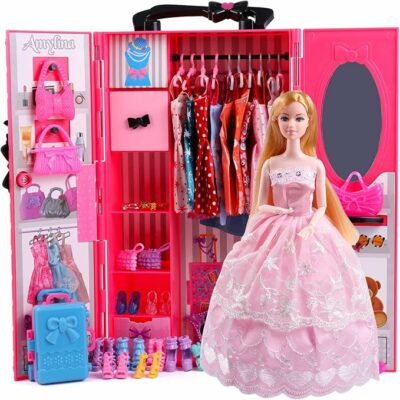 UCanaan Girl Doll and Closet Set with Doll Clothes and Accessories