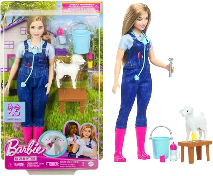 Barbie 65th Anniversary Doll Farm Veterinarian Set with Blonde Vet Doll