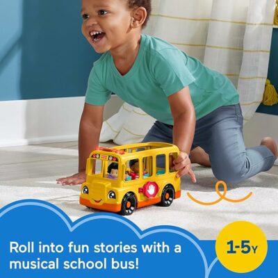 Fisher-Price Toddler Toy School Bus Musical Push Along Vehicle with 2 Figures