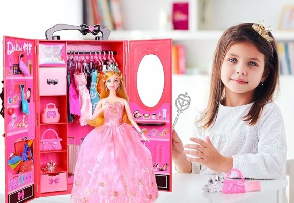 UCanaan Girl Doll and Closet Set with Doll Clothes and Accessories