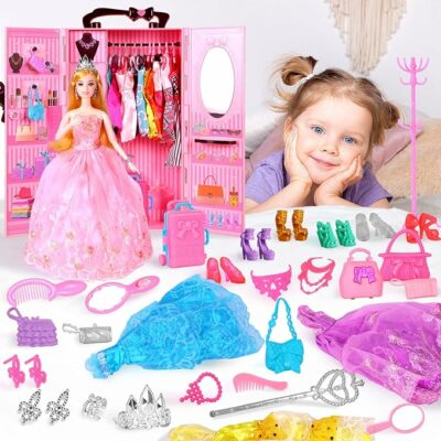 UCanaan Girl Doll and Closet Set with Doll Clothes and Accessories