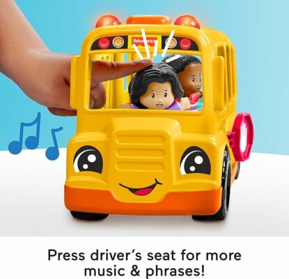 Fisher-Price Toddler Toy School Bus Musical Push Along Vehicle with 2 Figures