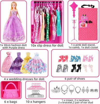 UCanaan Girl Doll and Closet Set with Doll Clothes and Accessories