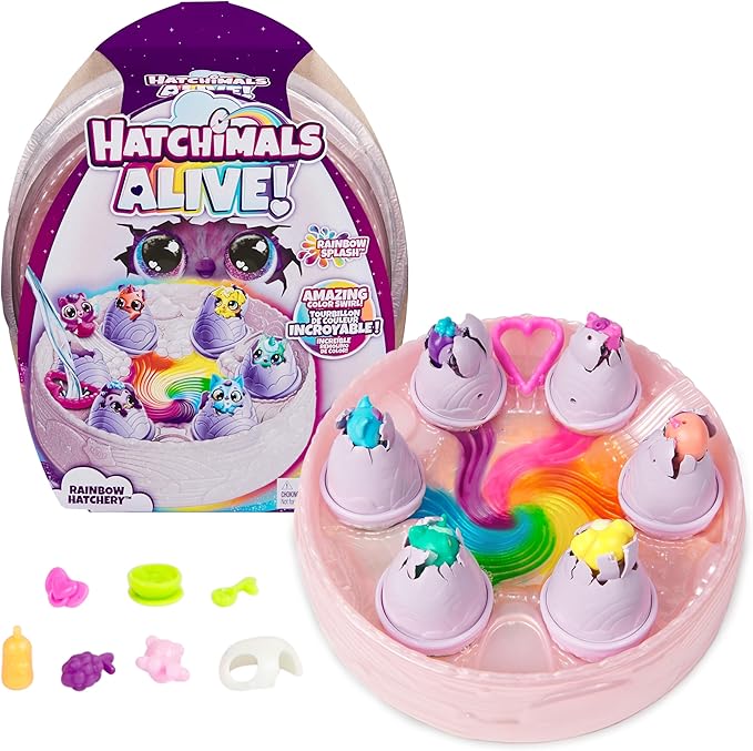 Hatchimals Alive Rainbow Hatchery with 6 Mini Figures in Color Reveal Eggs