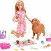 Barbie Doll & Pets Set with 3 Newborn Puppies