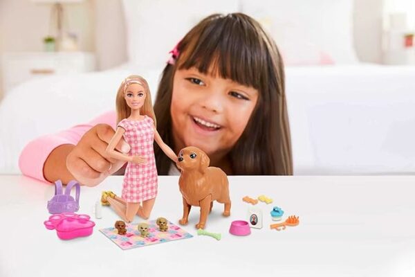 Barbie Doll & Pets Set with 3 Newborn Puppies