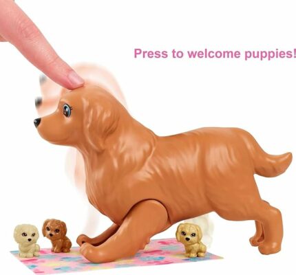 Barbie Doll & Pets Set with 3 Newborn Puppies