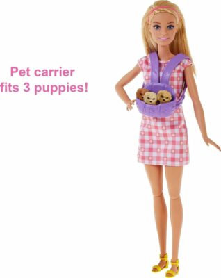 Barbie Doll & Pets Set with 3 Newborn Puppies