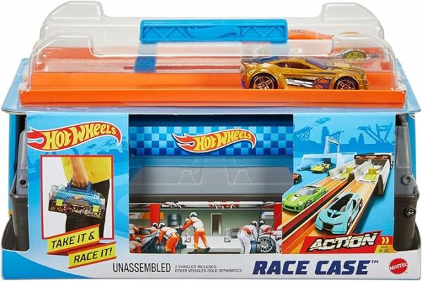 Hot Wheels Toy Cars & Track Set Race Case Playset with 2 Vehicles in Scale