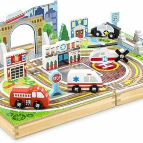 Melissa & Doug 18-Piece Wooden Take Along Tabletop Town