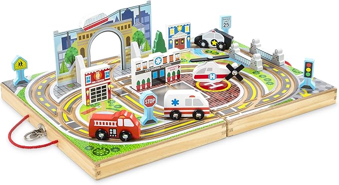 Melissa & Doug 18-Piece Wooden Take Along Tabletop Town