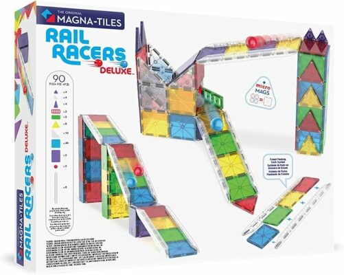 MAGNA TILES Rail Racers Deluxe 90 Piece Magnetic Construction Set
