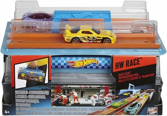 Hot Wheels Toy Cars & Track Set Race Case Playset with 2 Vehicles in Scale