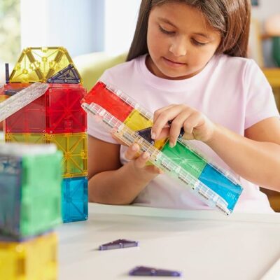 MAGNA TILES Rail Racers Deluxe 90 Piece Magnetic Construction Set