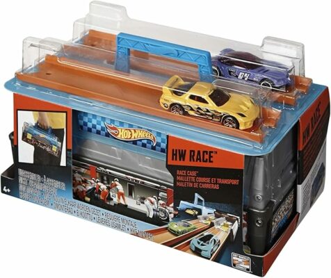Hot Wheels Toy Cars & Track Set Race Case Playset with 2 Vehicles in Scale