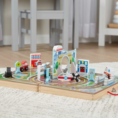 Melissa & Doug 18-Piece Wooden Take Along Tabletop Town