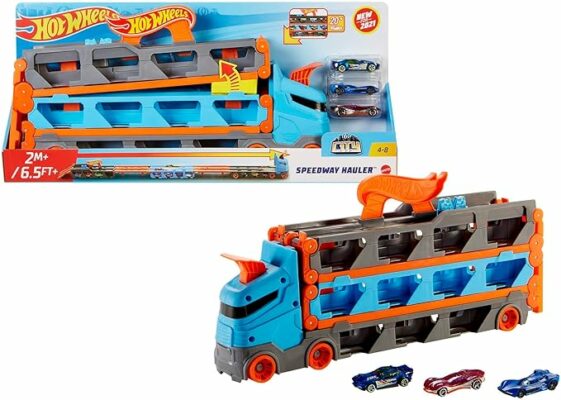 Hot Wheels Speedway Hauler Storage Carrier with 3 Scale Cars