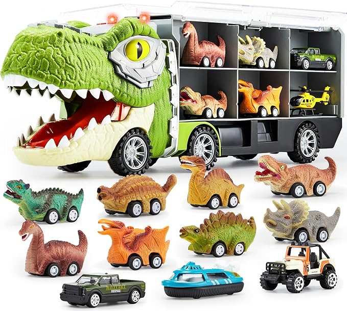 Dinosaur Truck with 12 Pull Back Cars Giftset