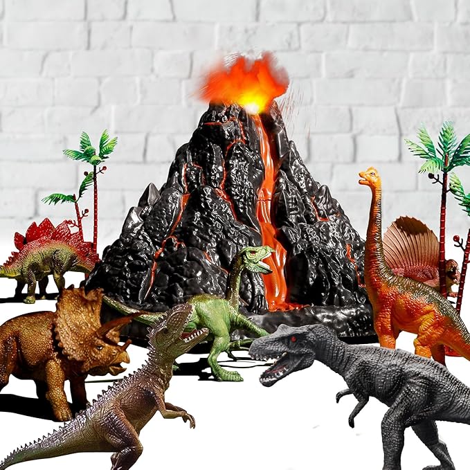 Large Volcano Set with 9 Realistic Dinosaur Action Figures