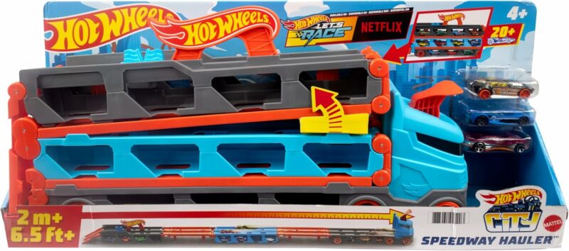 Hot Wheels Speedway Hauler Storage Carrier with 3 Scale Cars