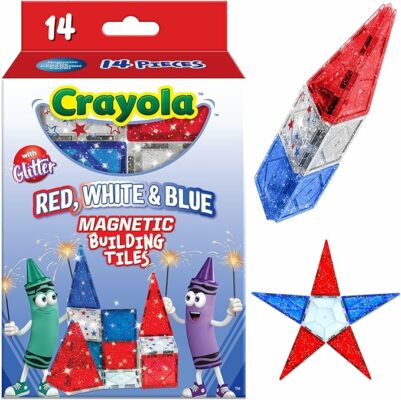 CreateOn Crayola Red White & Blue Magnetic Tiles 14pc Building Set for Kids