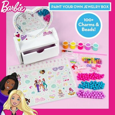 Barbie Paint Your Own Jewelry Box 100+ Charms & Beads Kit for Kids