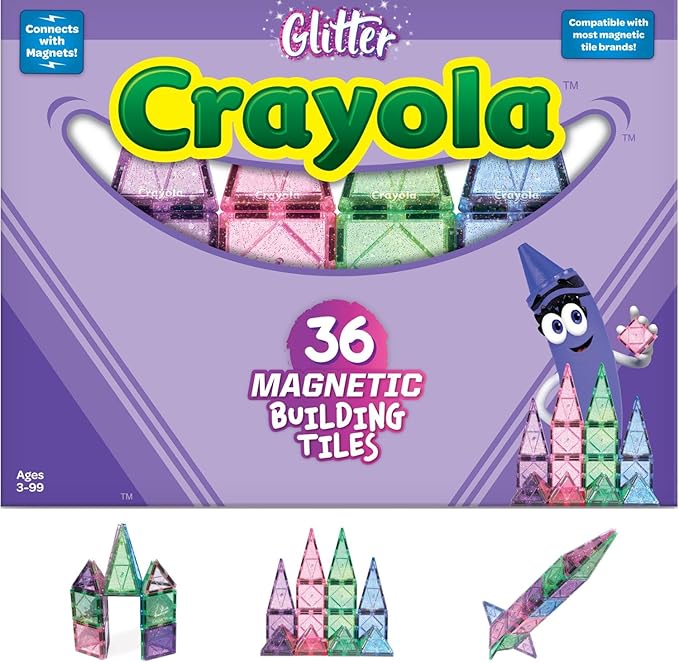 CreateOn Crayola Glitter Magnetic Tiles Building Set for Kids