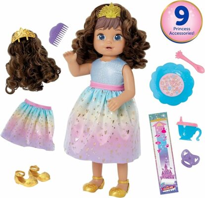 Baby Alive Princess Ellie Grows Up! Brown Hair Interactive Doll with Accessories