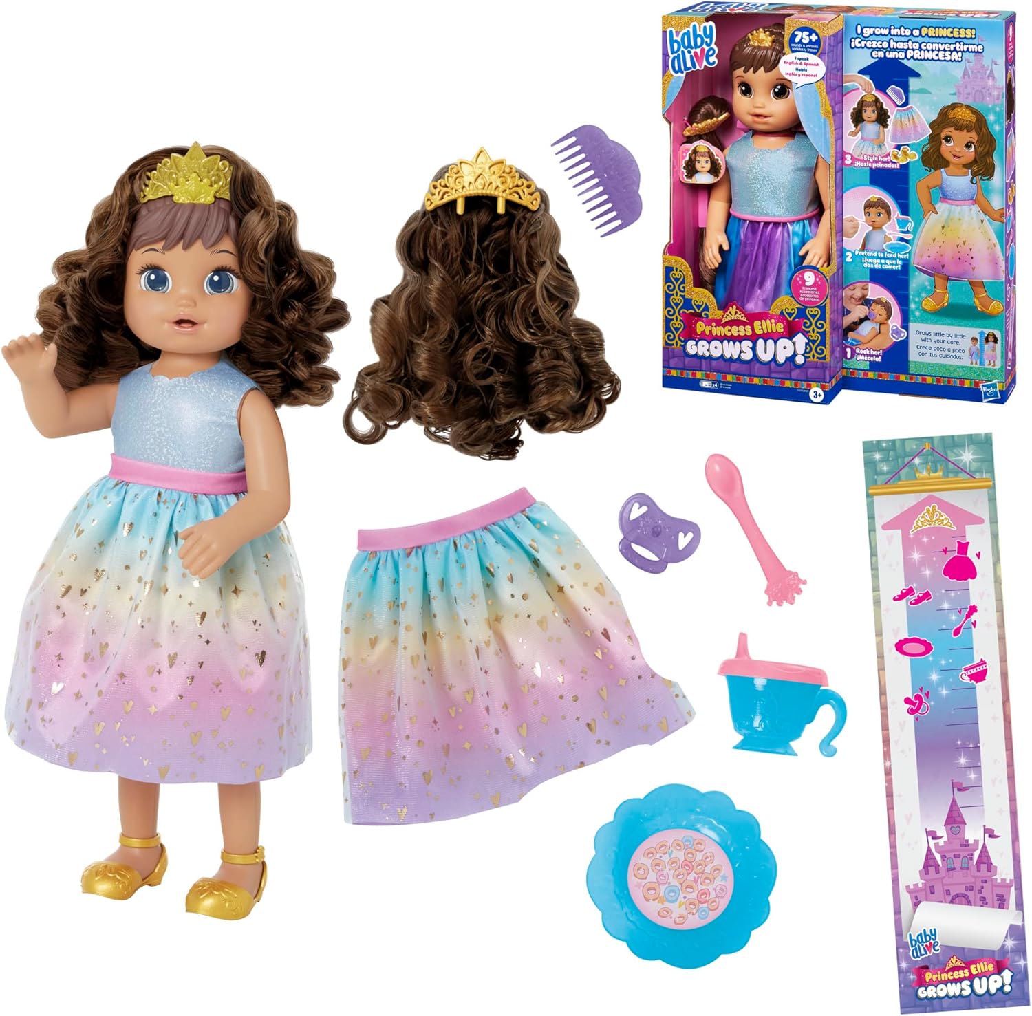 Baby Alive Princess Ellie Grows Up! Brown Hair Interactive Doll with Accessories Baby Alive Princess Ellie Grows Up! Brown Hair Interactive Doll with Accessories