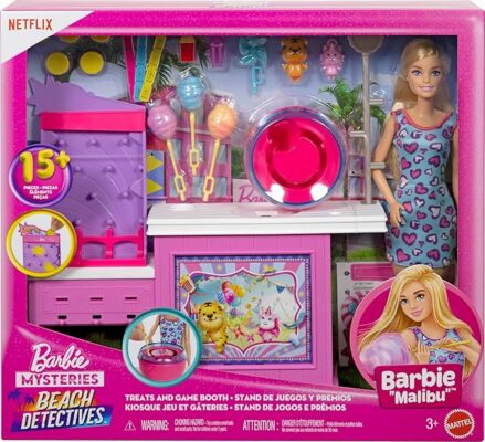 Barbie Mysteries Beach Malibu” Doll & Cotton Candy Game Booth Playset