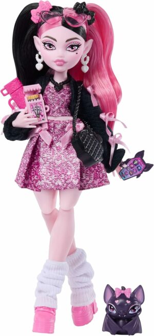 Monster High Doll Draculaura in Pink Bow Dress and Black Cardigan