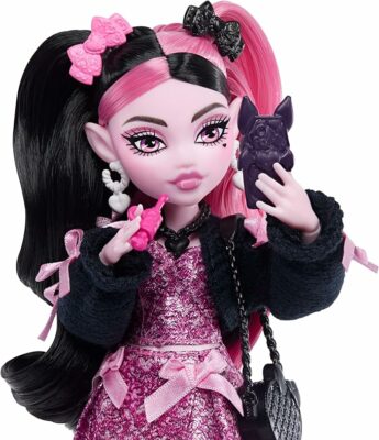 Monster High Doll Draculaura in Pink Bow Dress and Black Cardigan