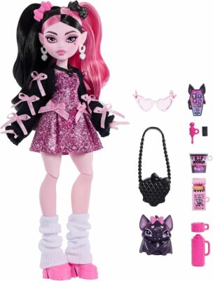 Monster High Doll Draculaura in Pink Bow Dress and Black Cardigan