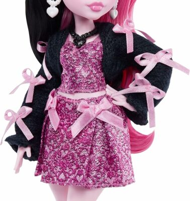 Monster High Doll Draculaura in Pink Bow Dress and Black Cardigan