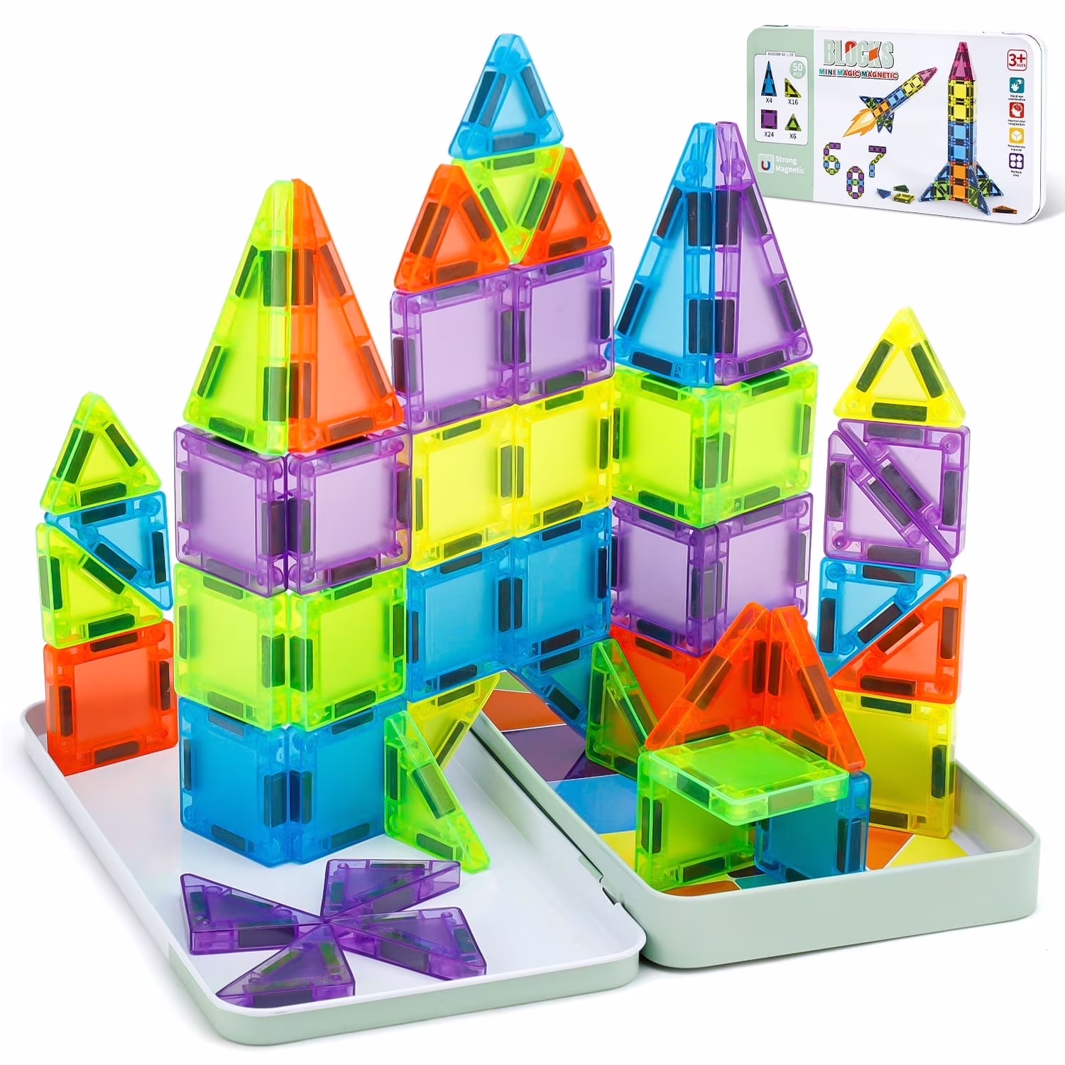 50PCS Magnetic Blocks Building Set Magnet Tiles for Kids