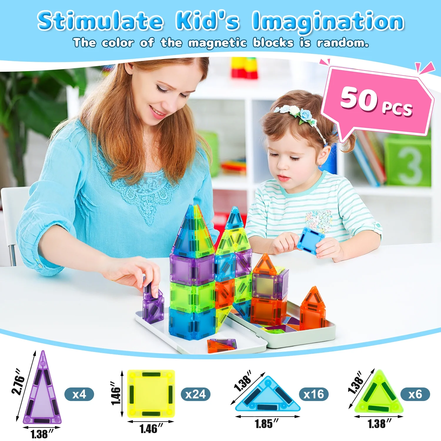 50PCS Magnetic Blocks Building Set Magnet Tiles for Kids 50PCS Magnetic Blocks Building Set Magnet Tiles for Kids