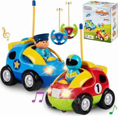 Cartoon Remote Control Cars Police Car and Race Car with Steering Wheel