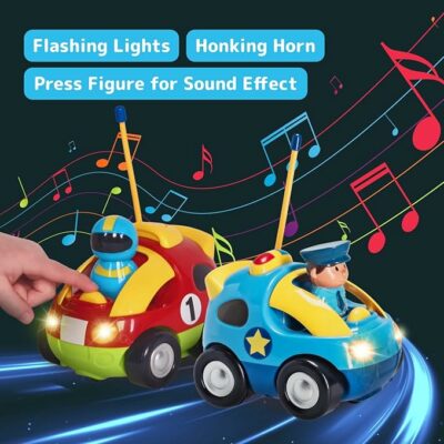 Cartoon Remote Control Cars Police Car and Race Car with Steering Wheel