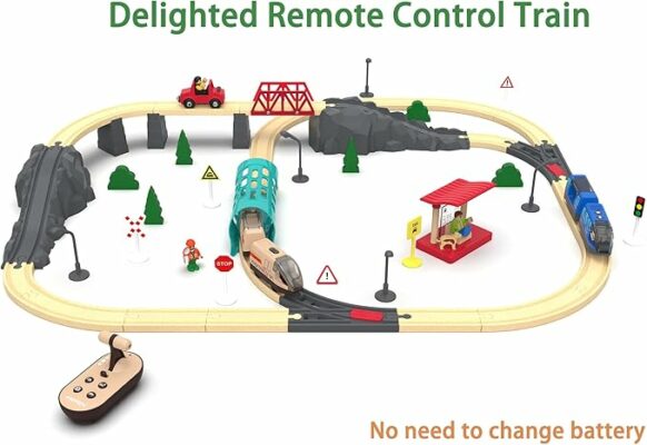 Electric Train for Wooden Track Remote Control Train and Tunnel with Voice