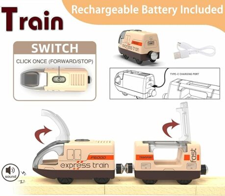 Electric Train for Wooden Track Remote Control Train and Tunnel with Voice