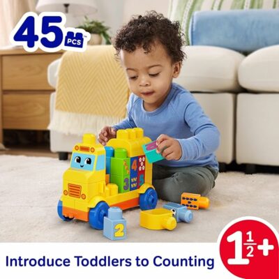 MEGA BLOKS First Builders Toddler Block Toys Set Build & Count Bus 45 Pieces