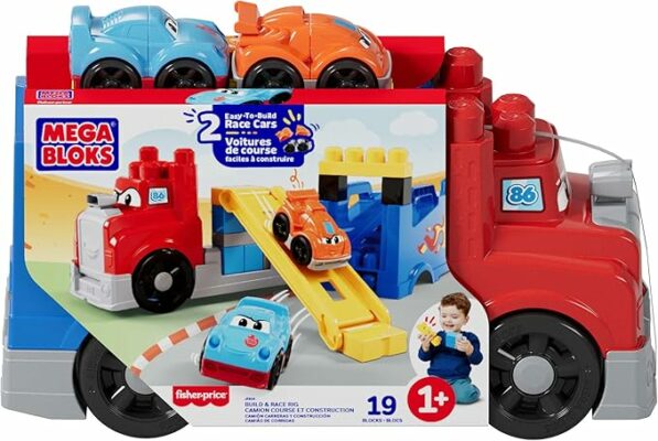MEGA BLOKS First Builders Toddler Building Blocks Toy Set Build & Race Rig
